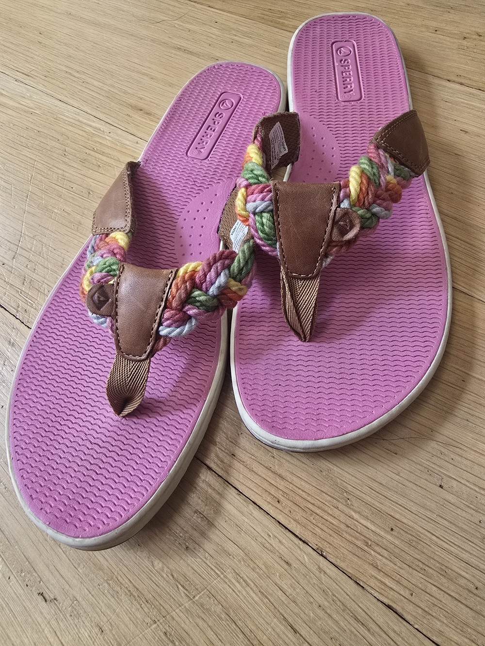 Sperry Pink Braided Rope Toe-Post Sandals